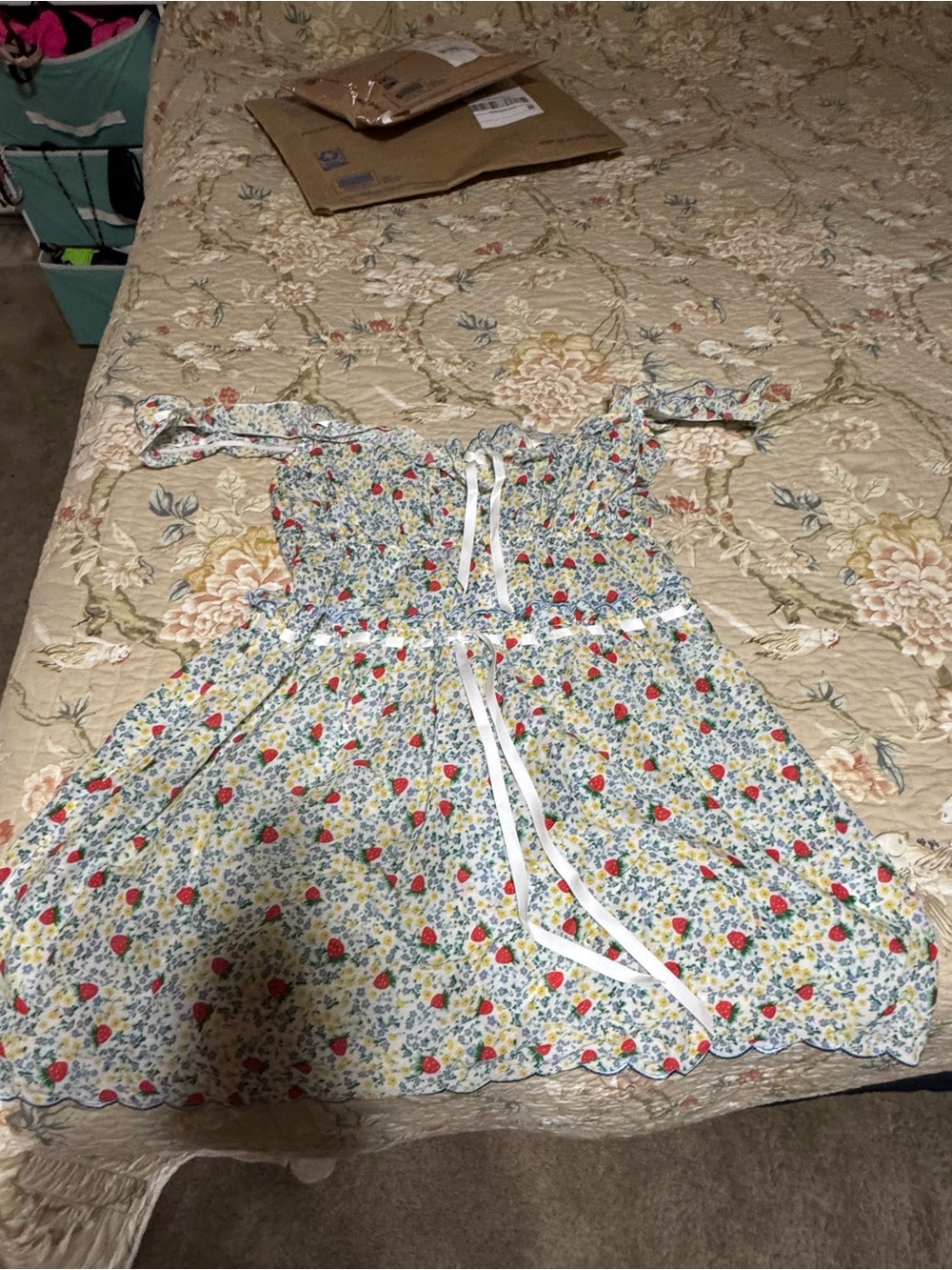 For Love And Lemons Floral Smocked Sundress - White, Red & Blue